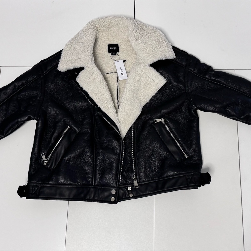 Nasty Gal Cream Sherpa Jacket with Black Trim